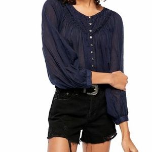 Free People Cool Meadow Button Down Top In Navy S